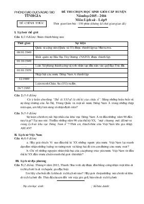 Đề thi chọn học sinh giỏi cấp huyện năm học 2015 - 2016 môn lịch sử lớp 9